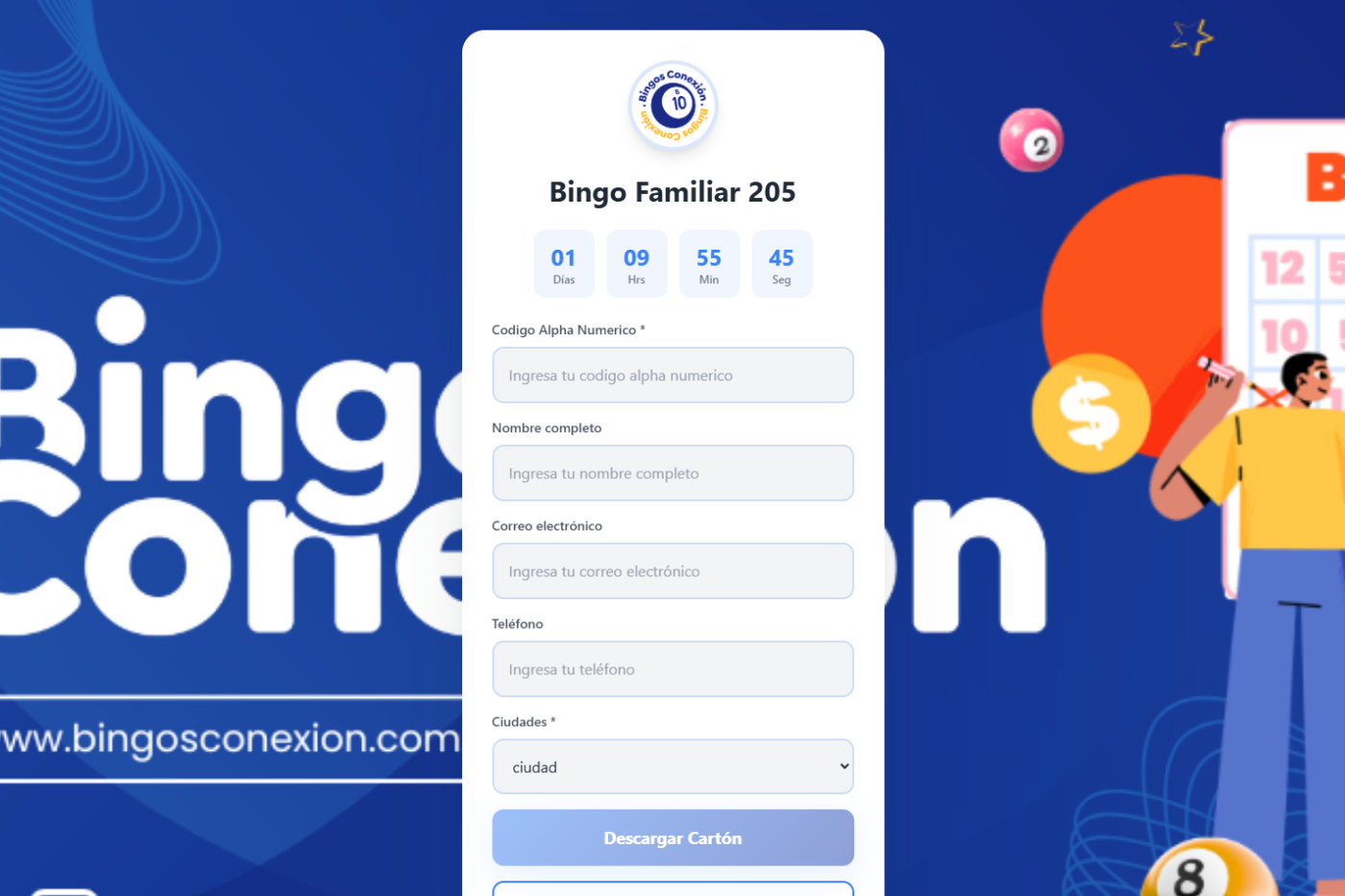 Plataforma para acceso a cartones de bingo.